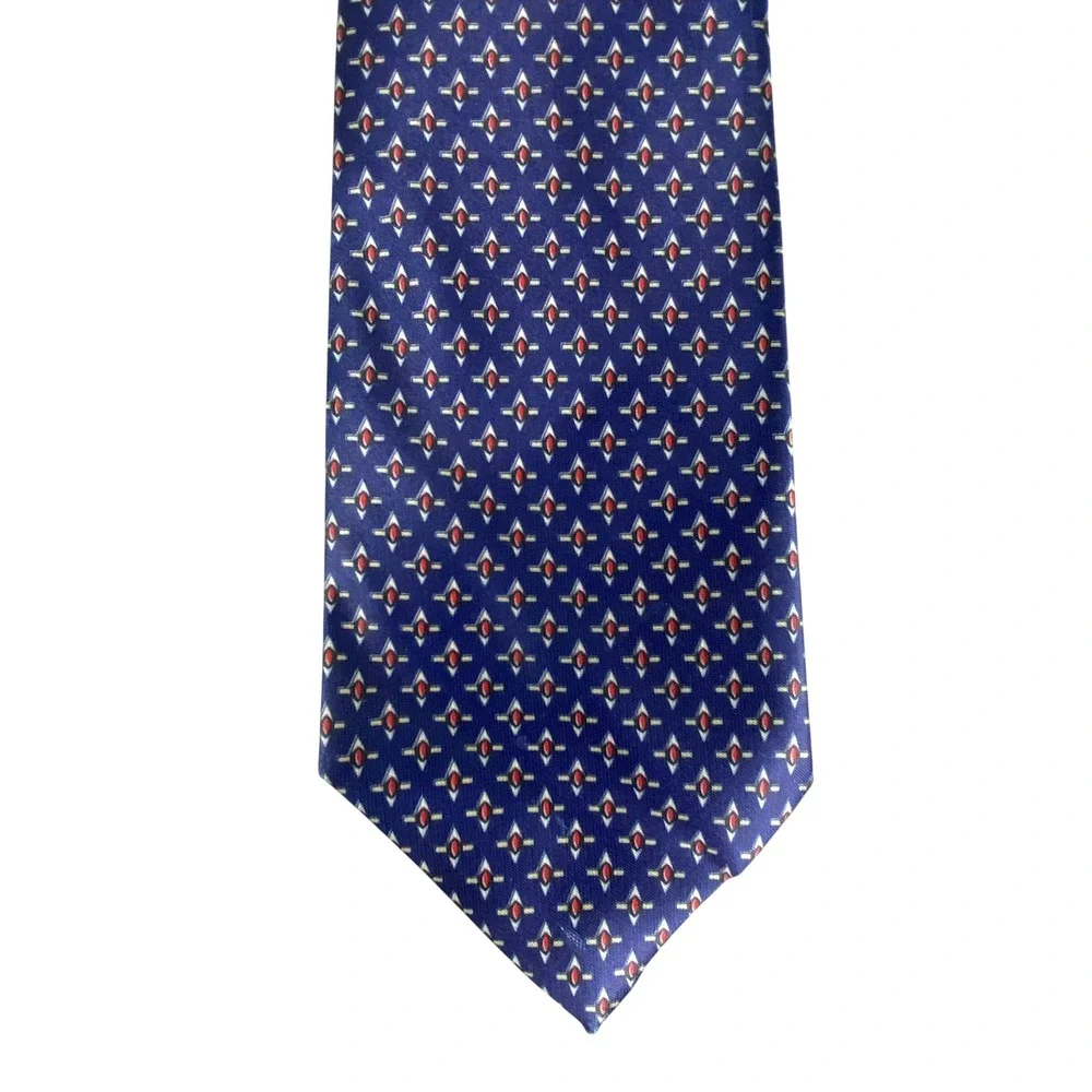 Sanjiang Mens Tie Blue Red Geometric Diamond Pattern Foulard Business 56x4